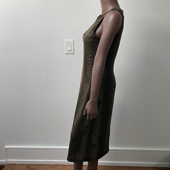 Alexia Admor Dress Sleeveless Bodycon Midi Leopard Animal Print Gold Green Large - Picture 3 of 12